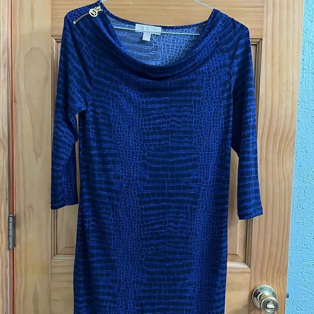 Michael Michael Kors blue croco print dress with gold zipper and pull size S